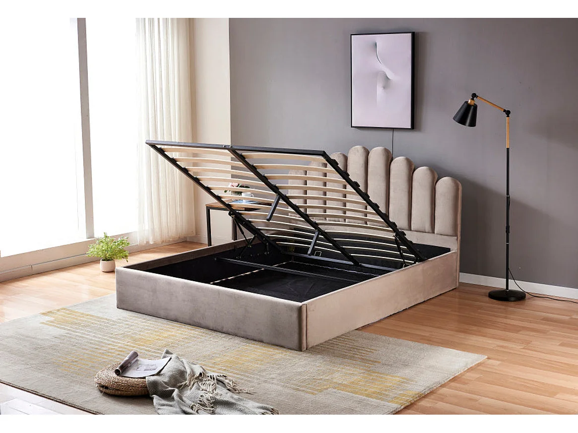 Lit coffre DOHA 2 places 140x190 cm moka sommier et coffre intégré