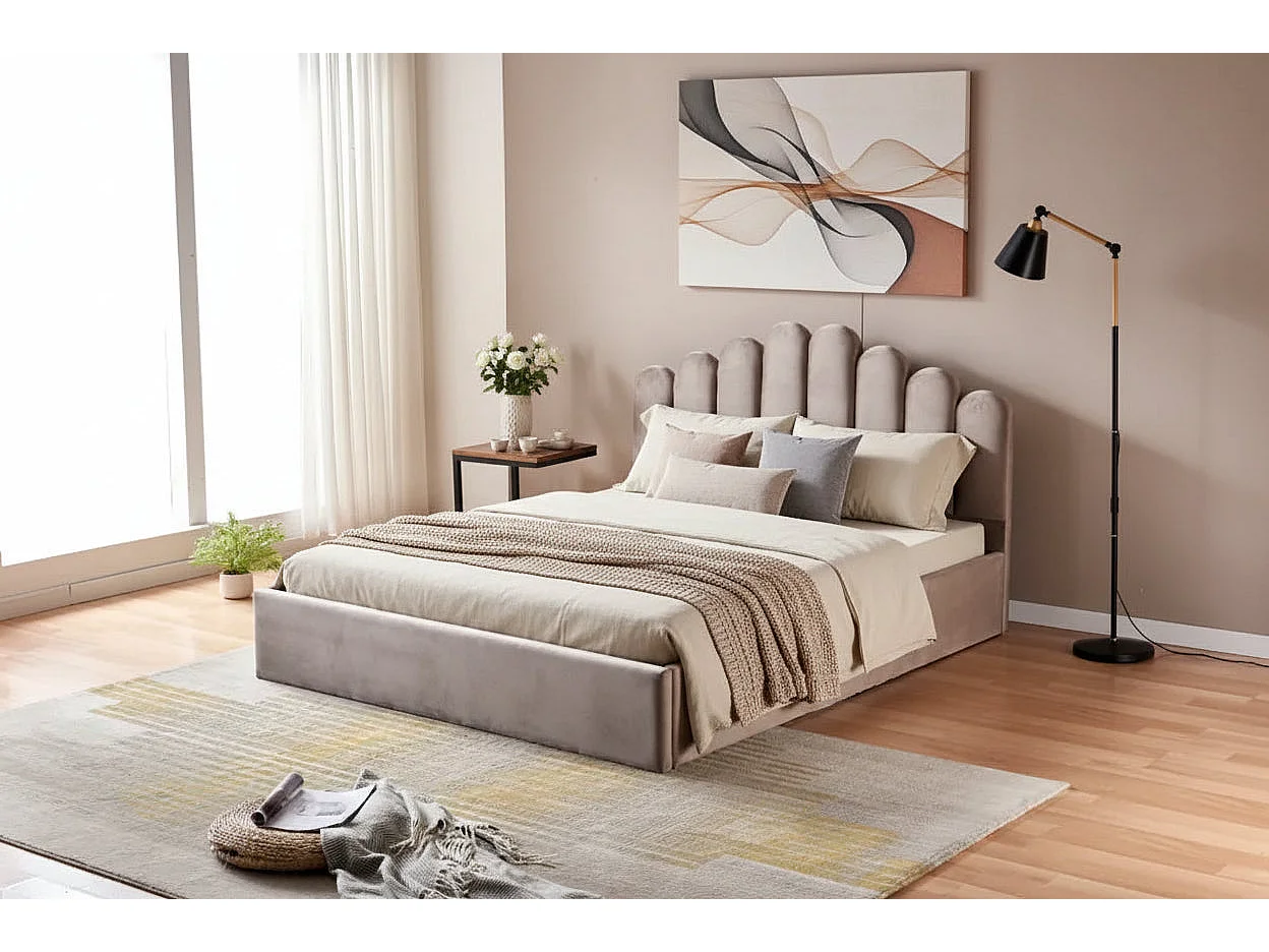 Lit coffre DOHA 2 places 140x190 cm moka sommier et coffre intégré