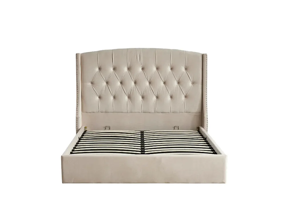 Lit Coffre 2 places 180x200 cm SULTAN velours beige sommier intégré