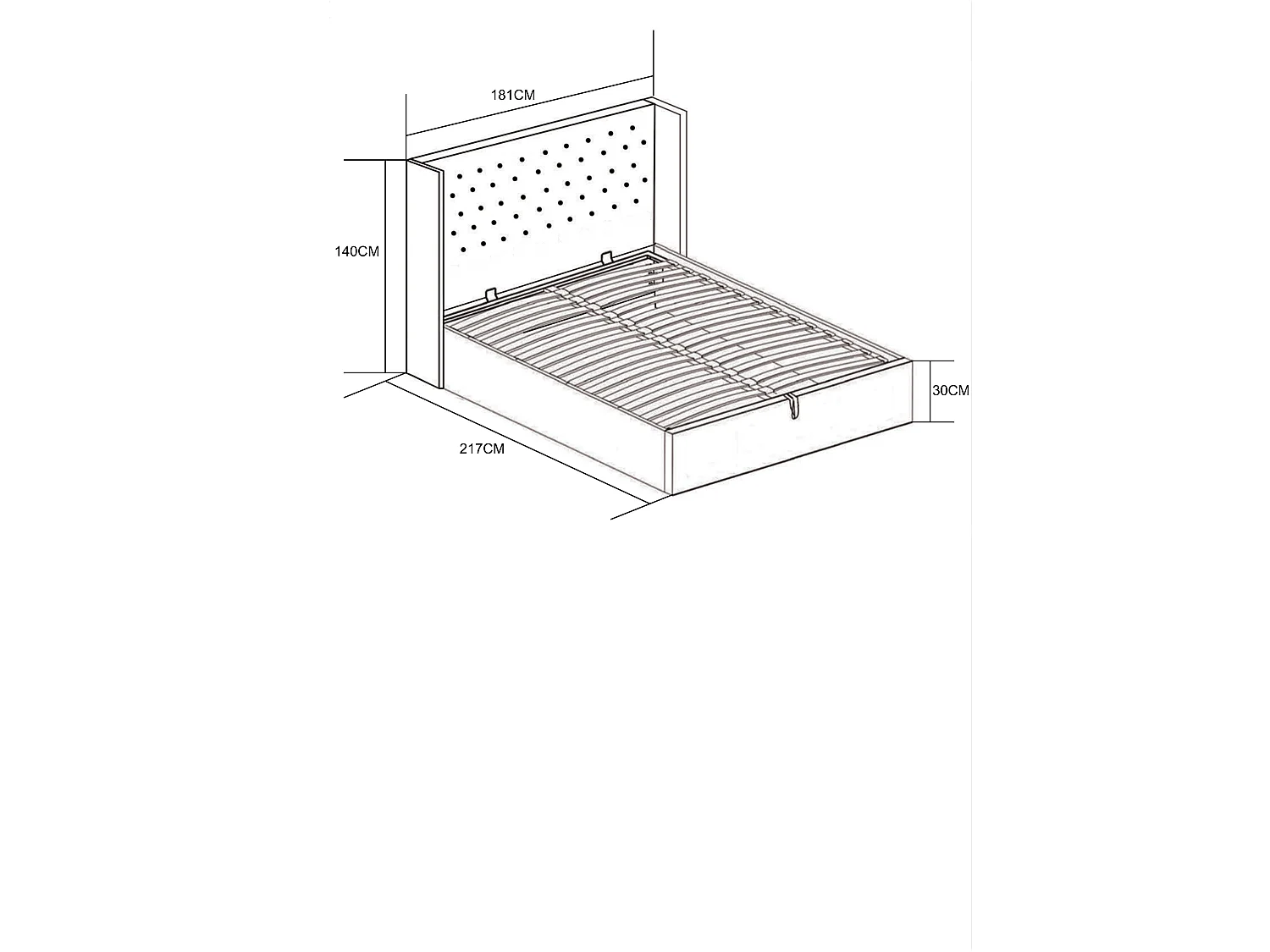 Lit COFFRE 2 places 160X200 cm CLOUTE velours GRIS