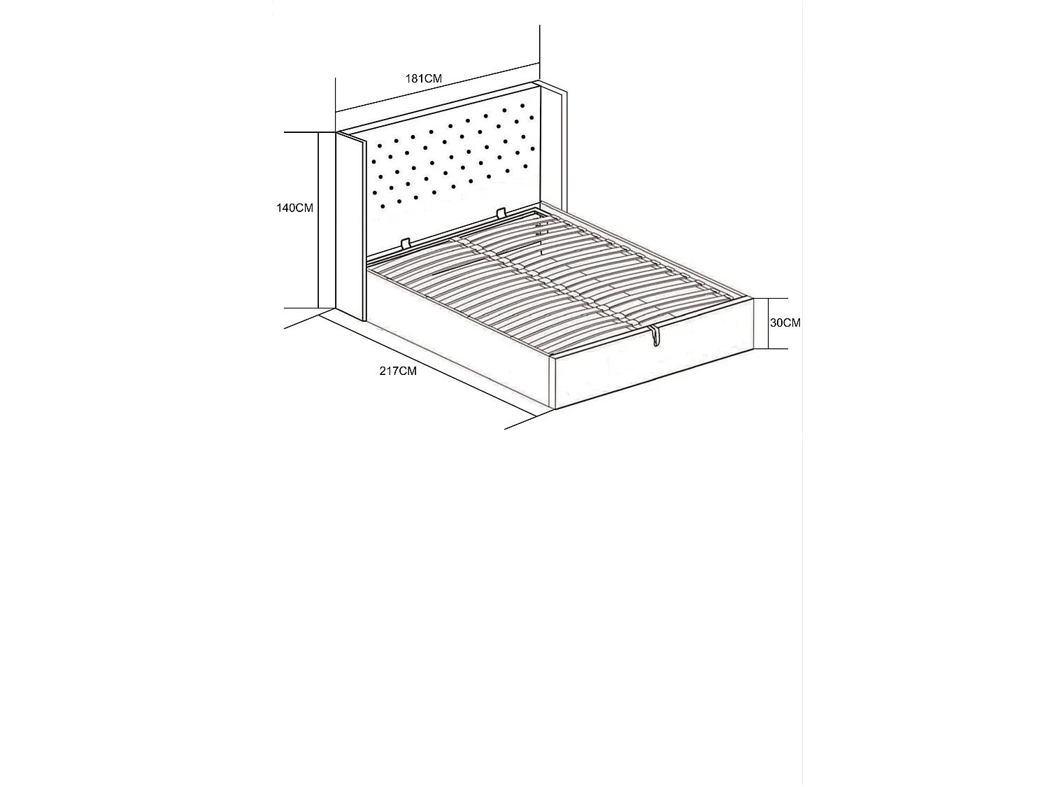 Lit COFFRE 2 places 160X200 cm CLOUTE velours GRIS