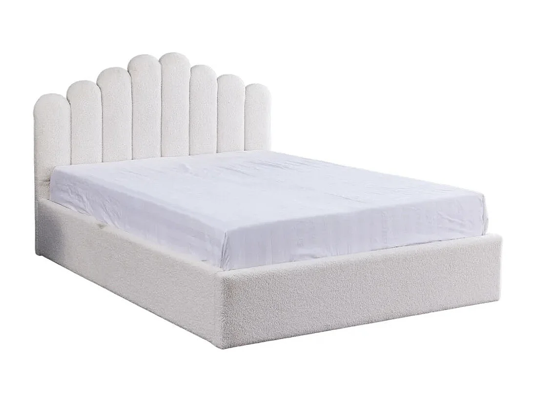 Lit coffre DOHA 2 places 160x200 cm blanc doudou sommier coffre intégré