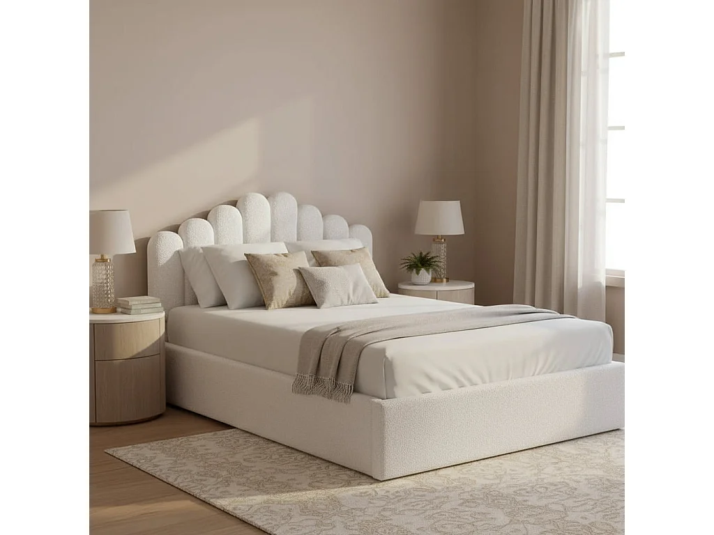 Lit coffre DOHA 2 places 160x200 cm blanc doudou sommier coffre intégré