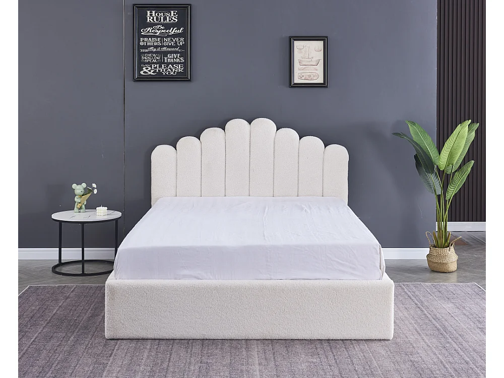 Lit coffre DOHA 2 places 160x200 cm blanc doudou sommier coffre intégré