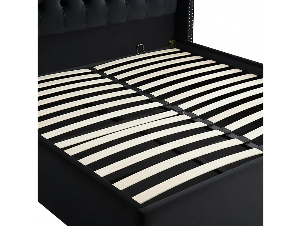 Lit Coffre 2 Places 180x200 cm Chesterfield Velours Noir Clouté Sommier Inclus