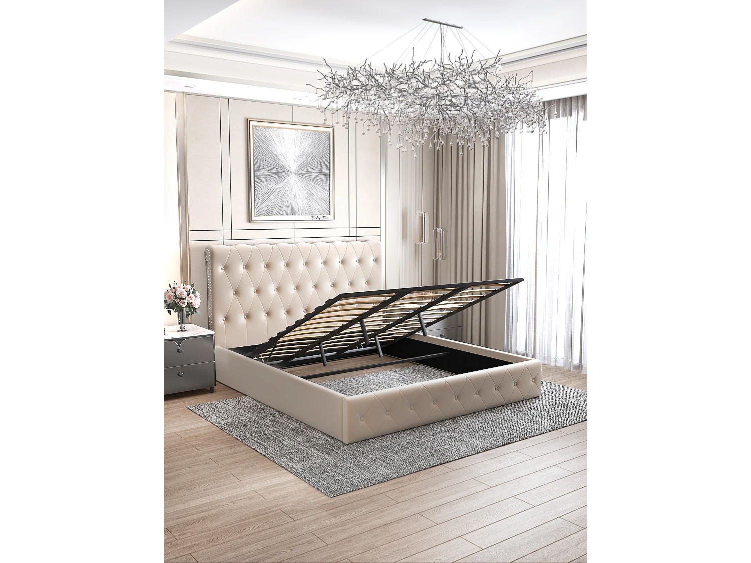 Lit coffre 2 places CORSICA en velours 140x190cm