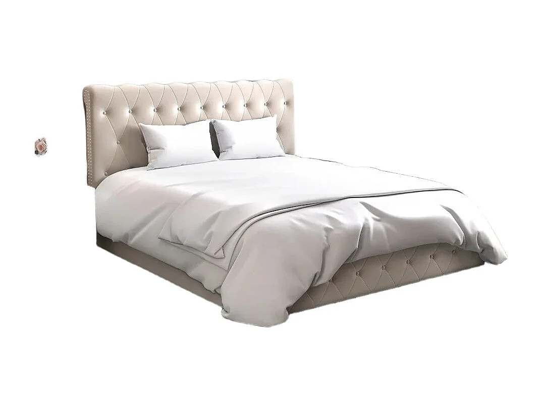 Lit coffre 2 places en velours beige 140x190cm