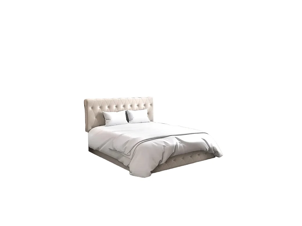 Lit coffre 2 places en velours beige 140x190cm