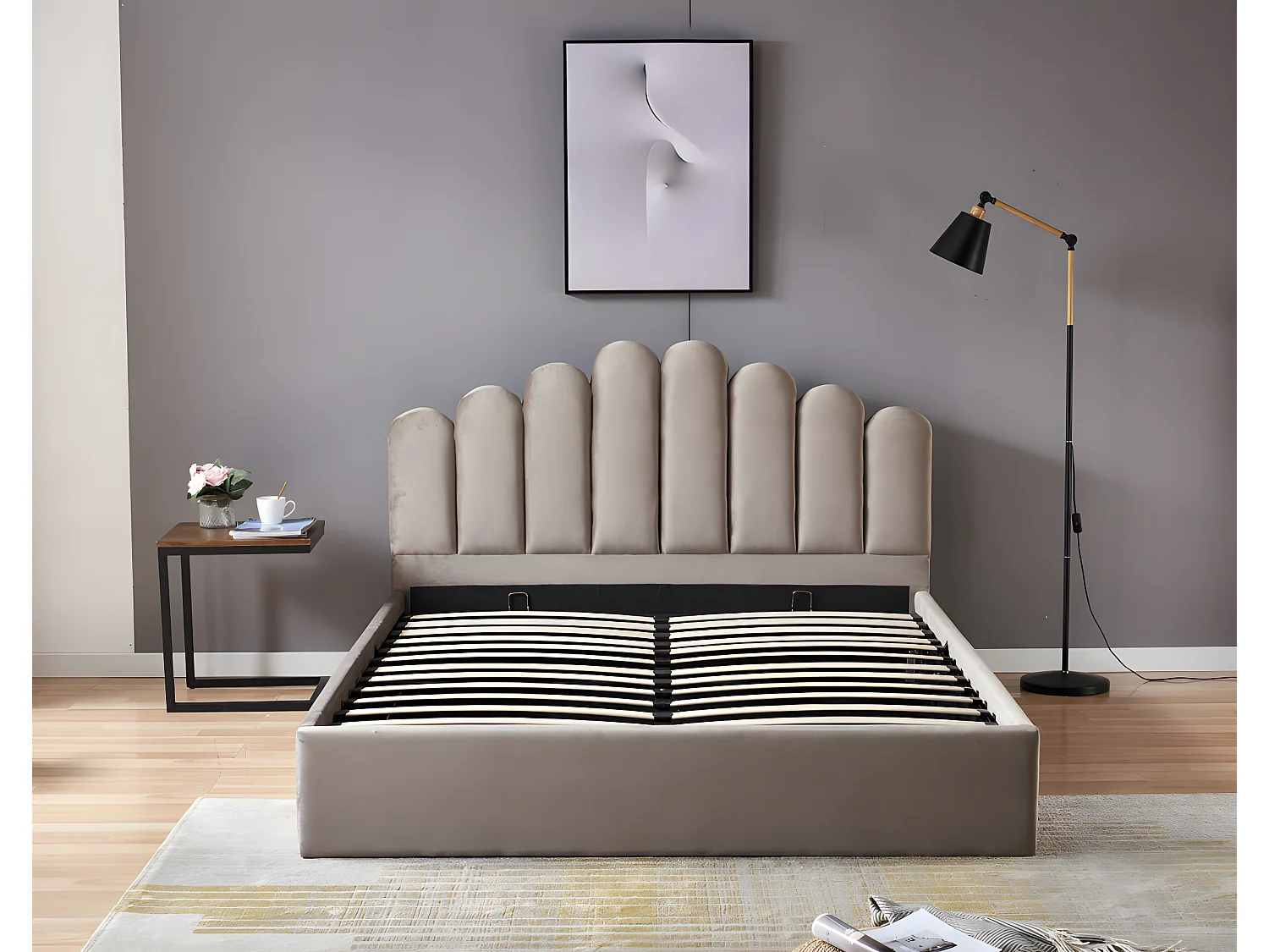 Lit coffre DOHA 2 places 160x200 cm moka sommier coffre intégré