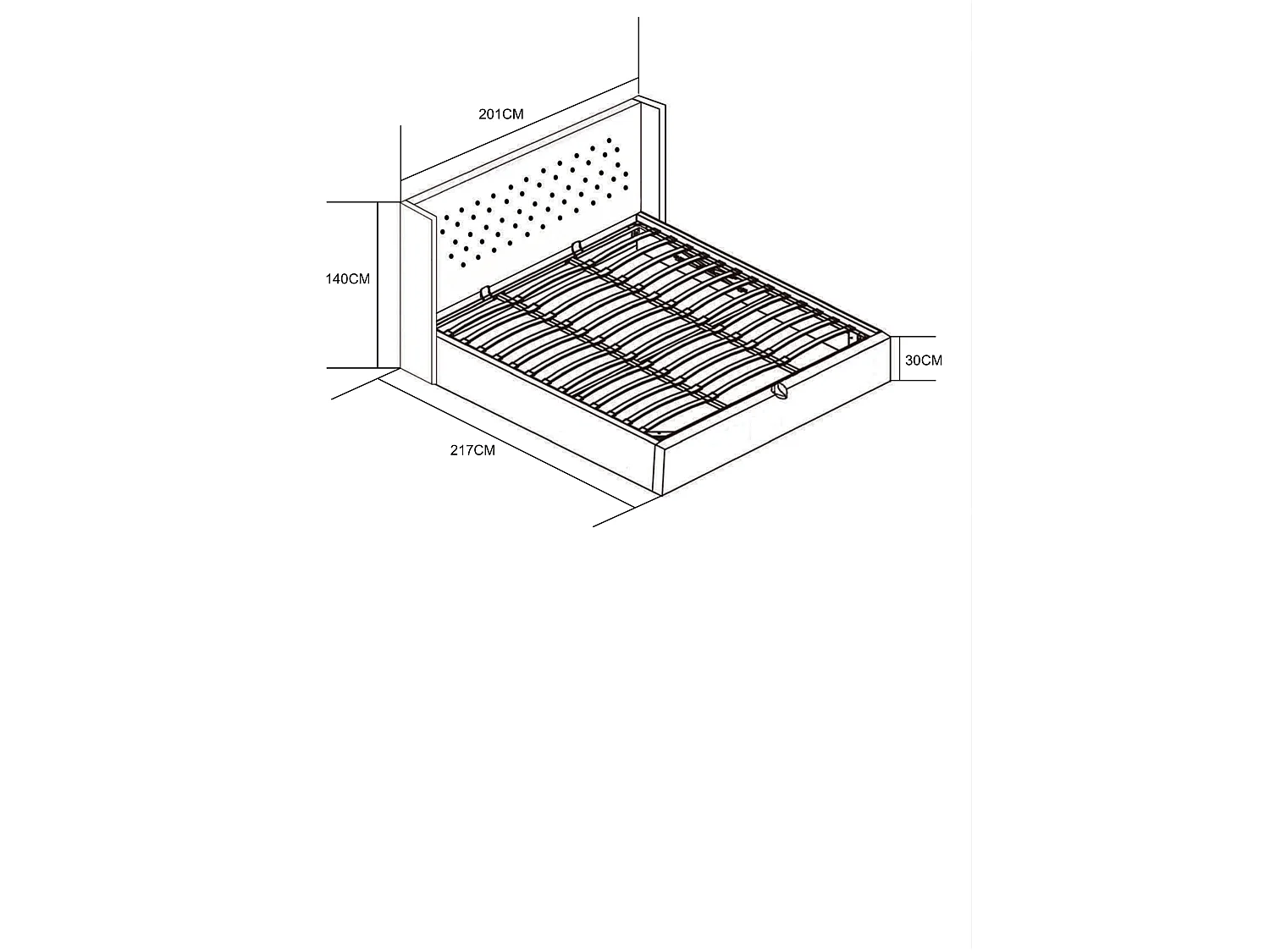 Lit COFFRE 2 places 180X200 cm CLOUTE velours BEIGE