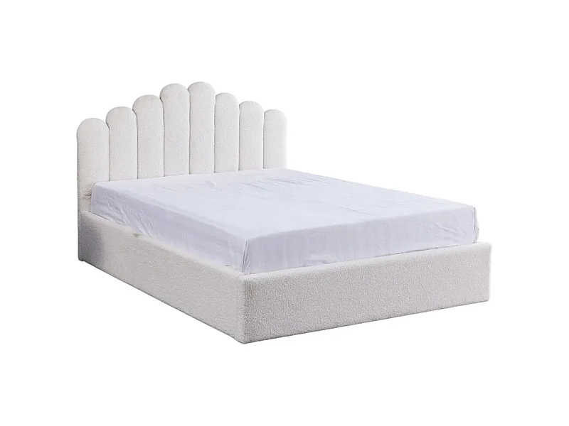 Lit coffre DOHA 2 places 140x190 cm blanc doudou sommier et coffre intégré