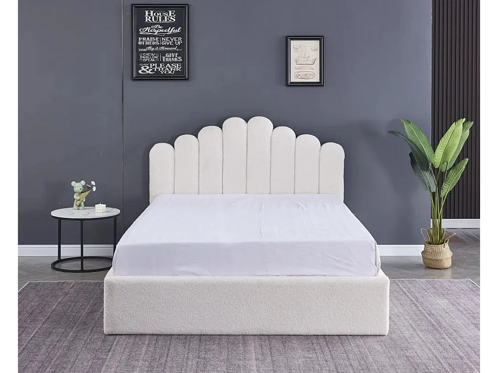 Lit coffre DOHA 2 places 140x190 cm blanc doudou sommier et coffre intégré