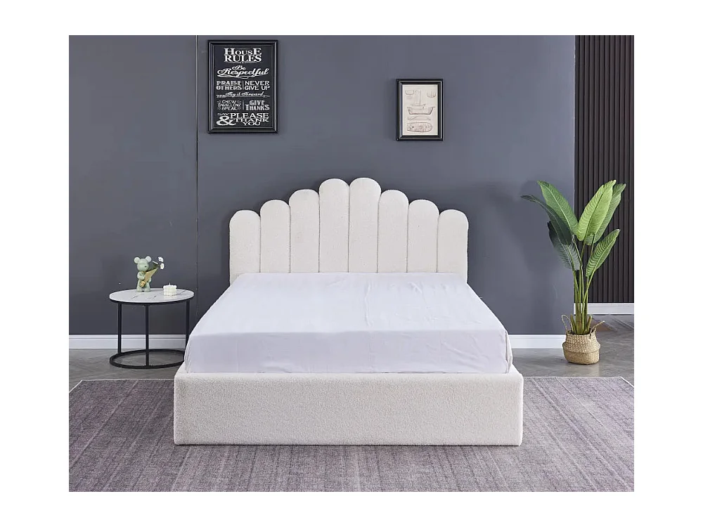 Lit coffre DOHA 2 places 140x190 cm blanc doudou sommier et coffre intégré