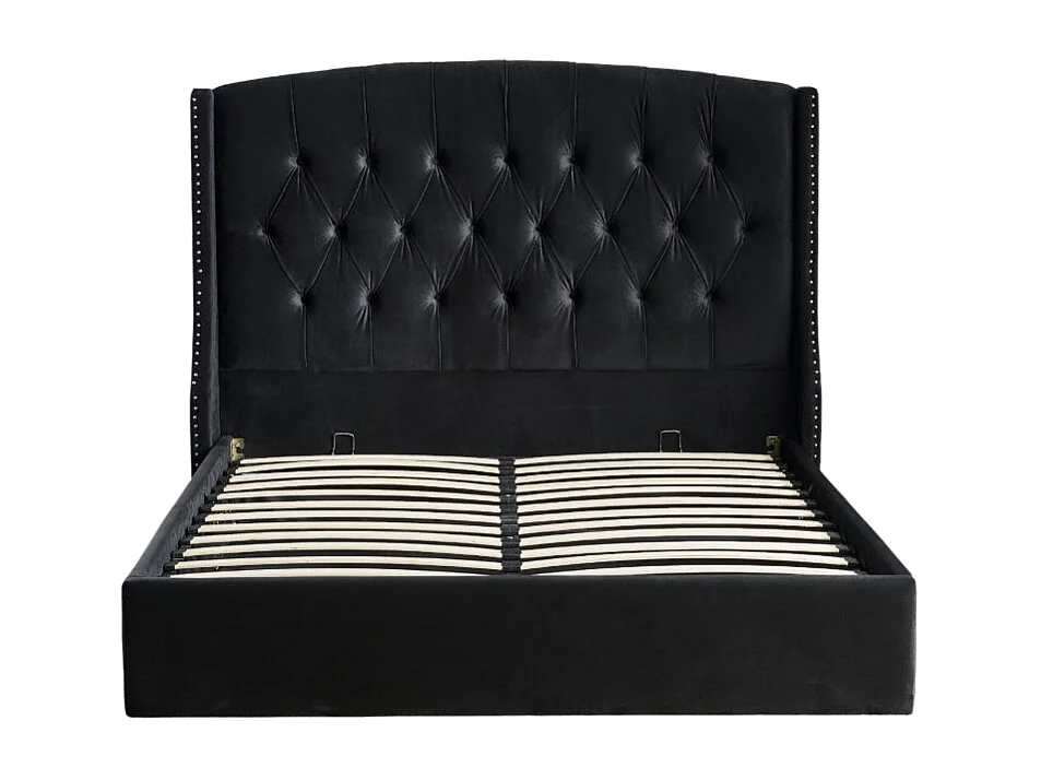 Lit Coffre 2 places 180x200 cm velours noir sommier intégré SULTAN