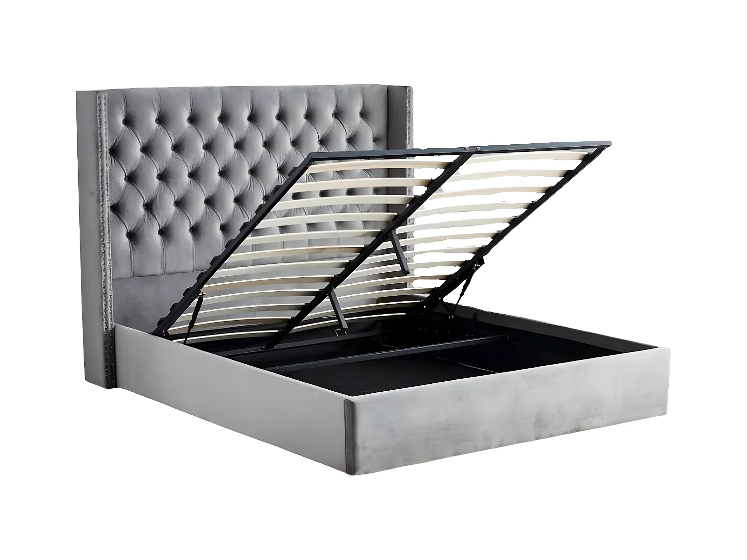 Lit COFFRE 2 places 180X200 cm CLOUTE velours