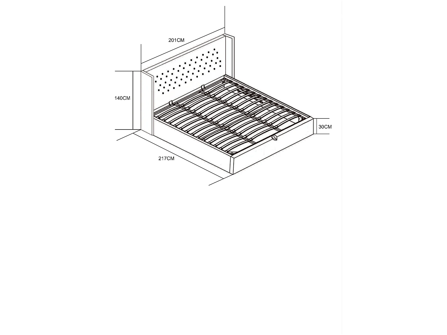 Lit COFFRE 2 places 180X200 cm CLOUTE velours GRIS