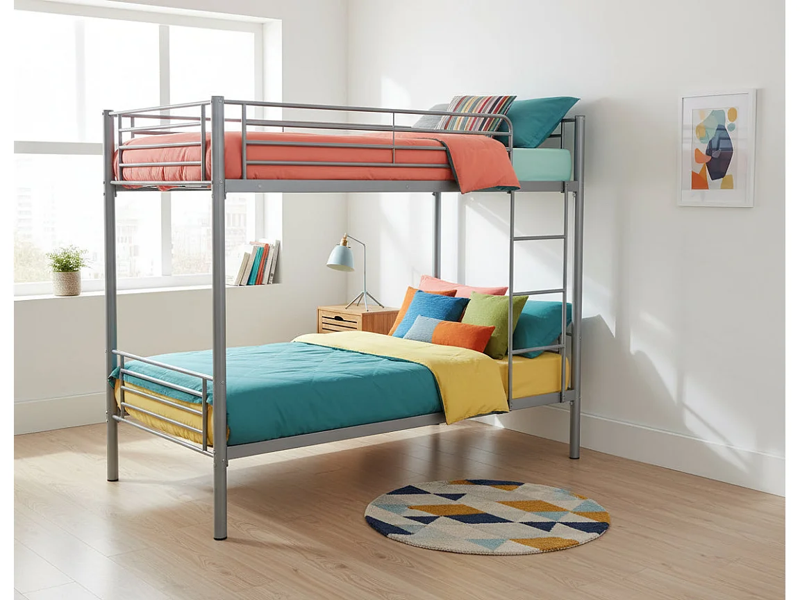 Lit superposé Séparable métal LUNA 1+1 90x190 cm sommier inclus gris