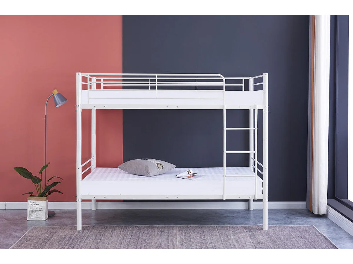 Lit superposé Séparable métal LUNA 1+1 90x190 cm sommier inclus blanc