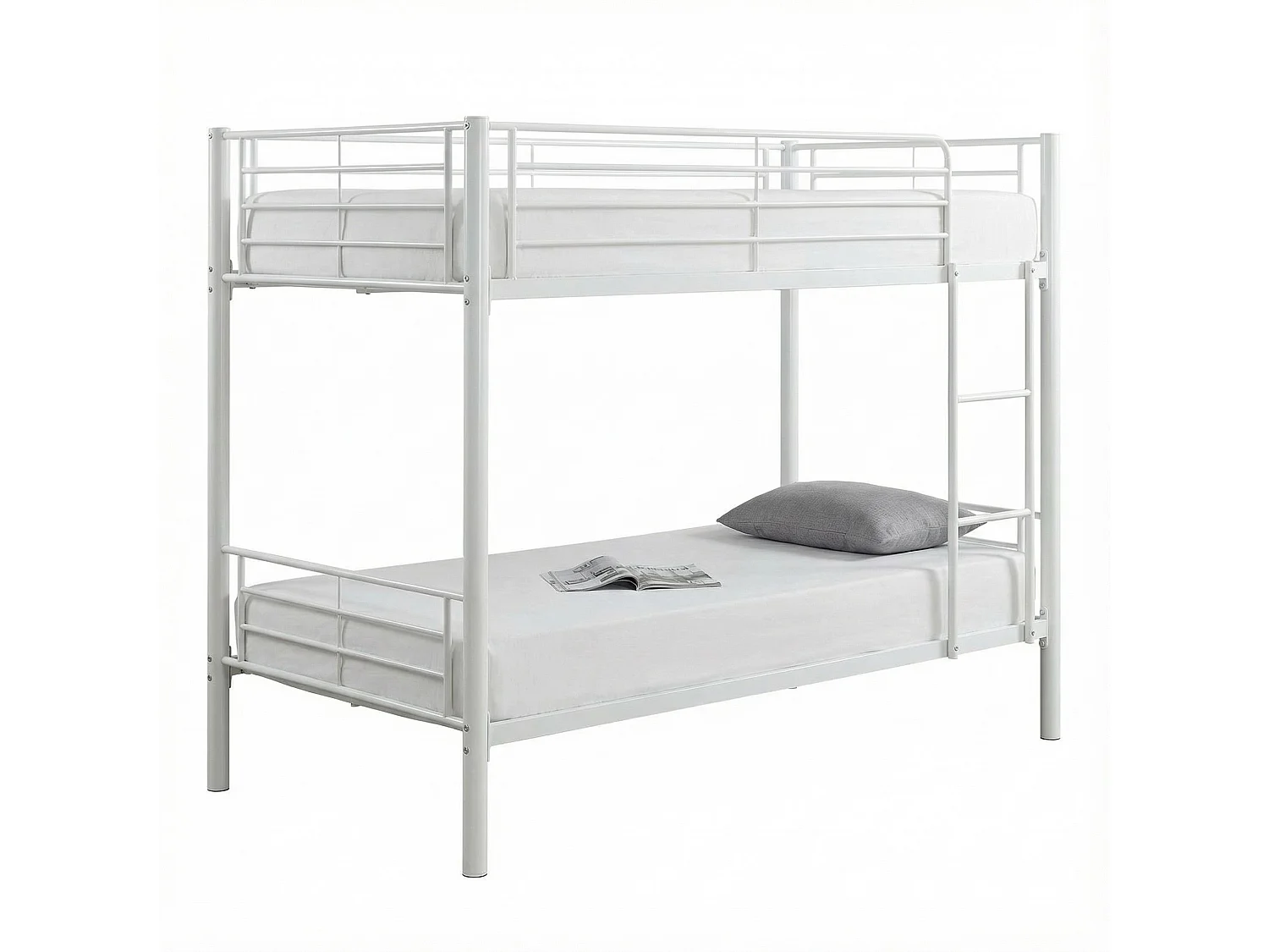 Lit superposé Séparable métal LUNA 1+1 90x190 cm sommier inclus blanc