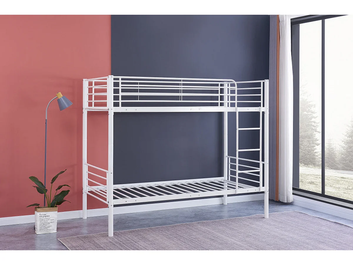 Lit superposé Séparable métal LUNA 1+1 90x190 cm sommier inclus blanc