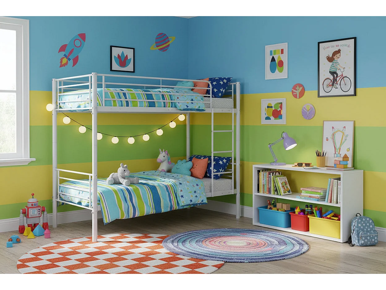 Lit superposé Séparable métal LUNA 1+1 90x190 cm sommier inclus blanc