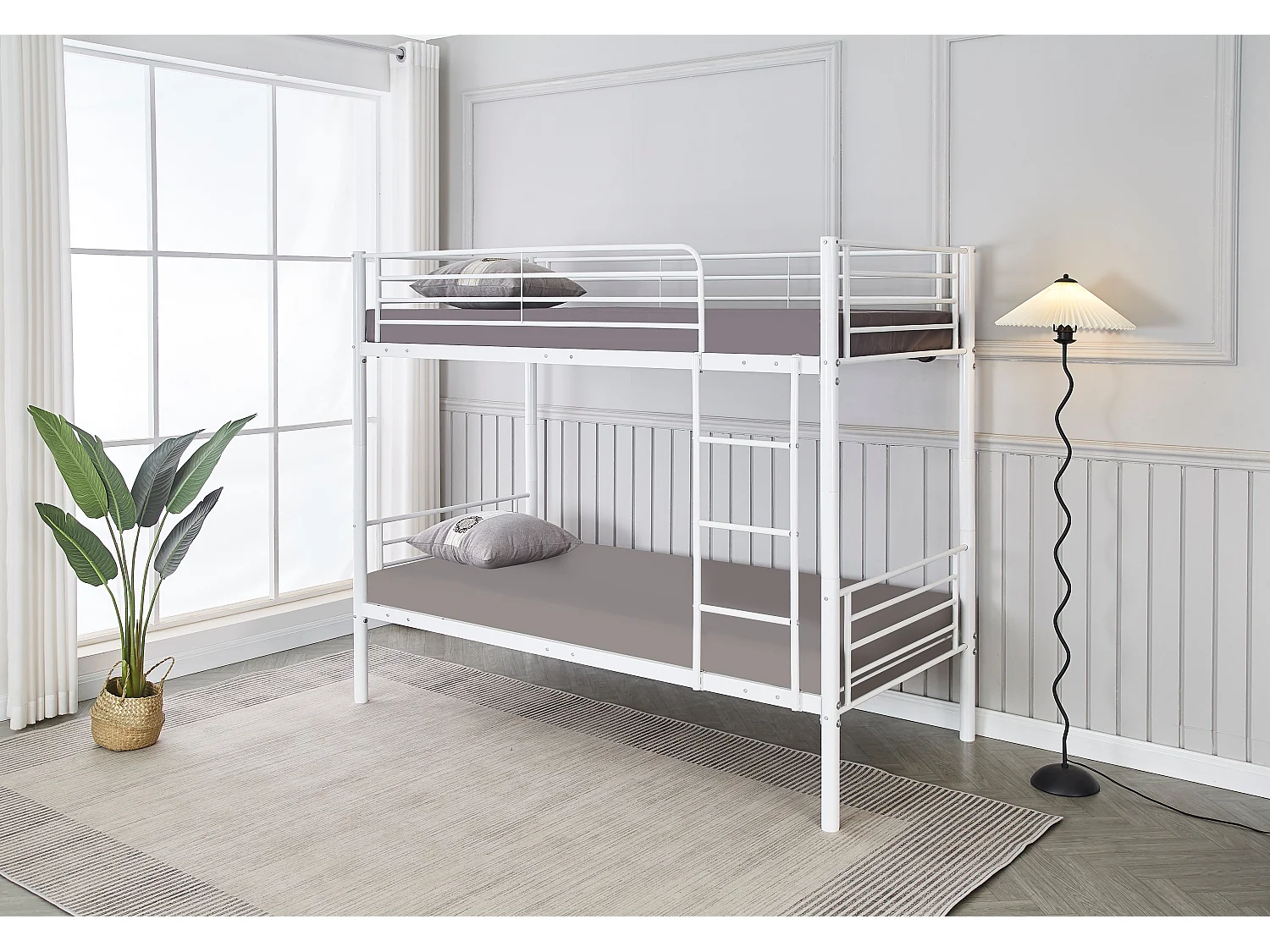 Lit superposé Séparable métal LUNA 1+1 90x190 cm sommier inclus blanc