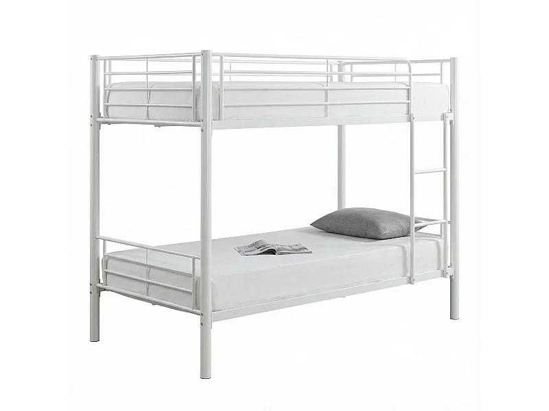 Lit superposé Séparable métal LUNA 1+1 90x190 cm sommier inclus blanc