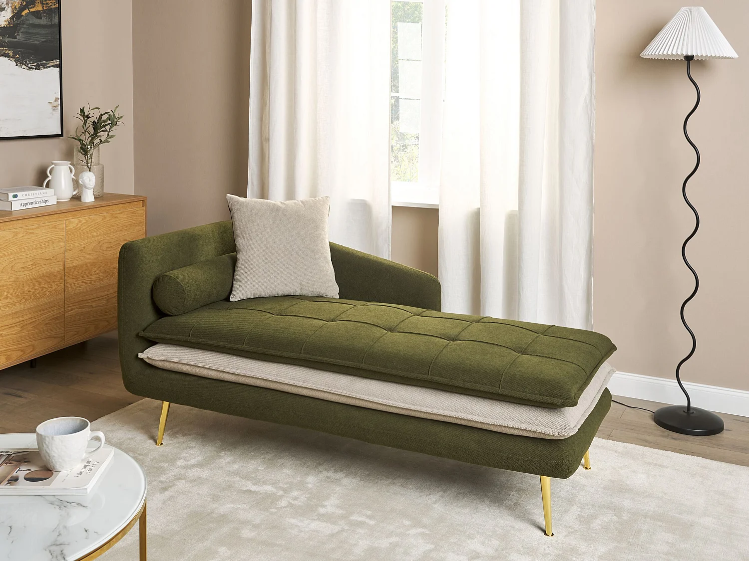 Chaise longue côté droite GONESSE Tissu Vert