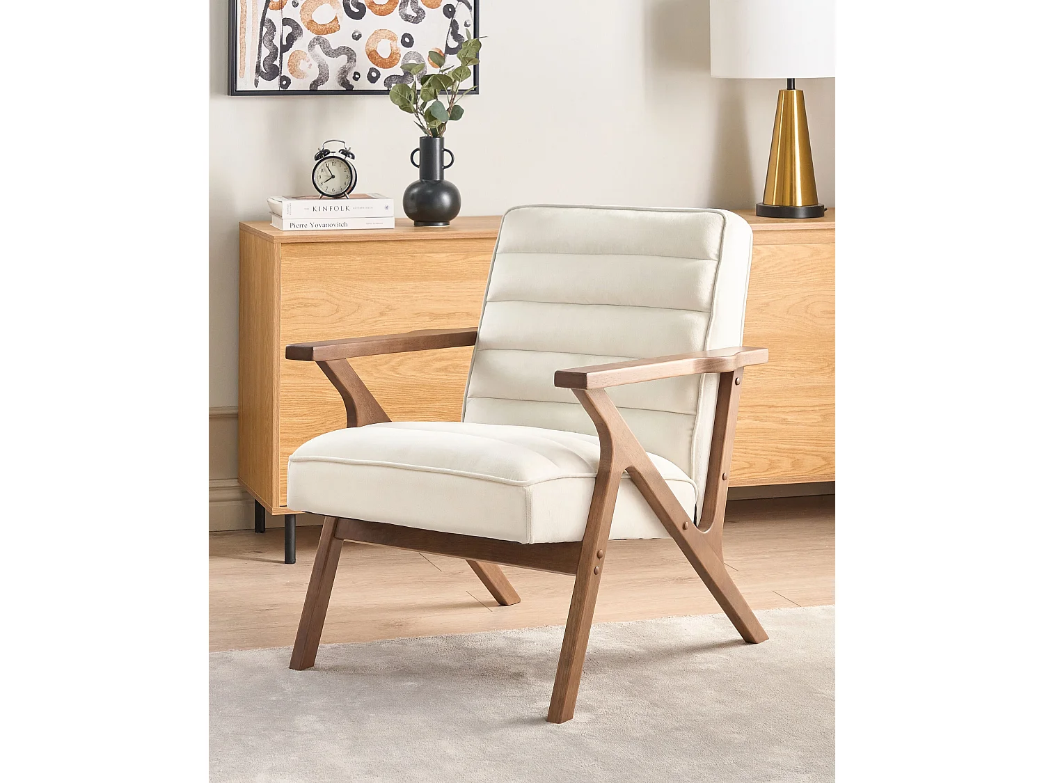 Fauteuil KISA Velours Blanc cassé