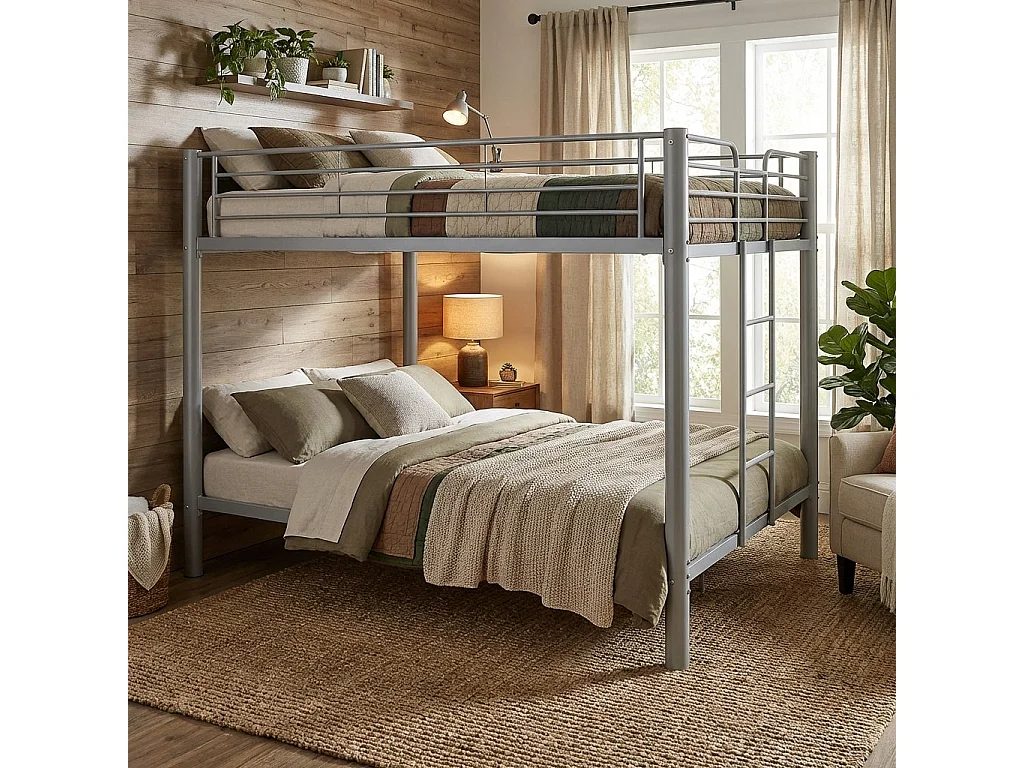 Lit superposé 4 personnes métal gris 140x190 cm sommier inclus COLOSSE