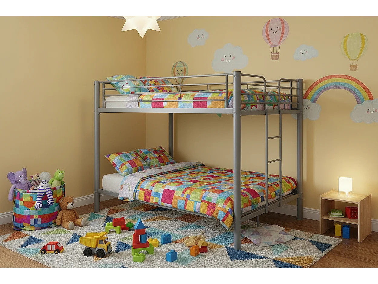 Lit double superposé 4 places 140x190 en acier TITAN, Gris