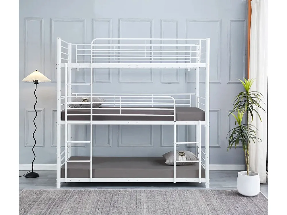 Lit superposé en métal TRIPLE 3 couchages 90x190 cm Blanc