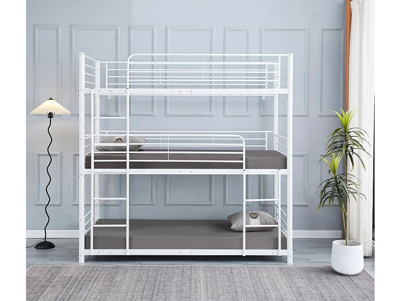 Lit superposé métal 3 couchages 90x190 cm Blanc TRIPLE