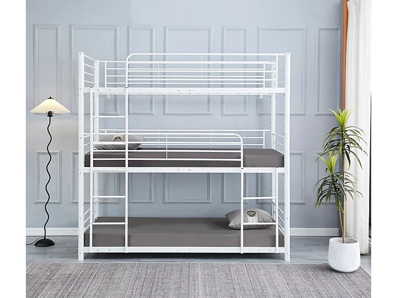 Lit superposé en métal TRIPLE 3 couchages 90x190 cm Blanc