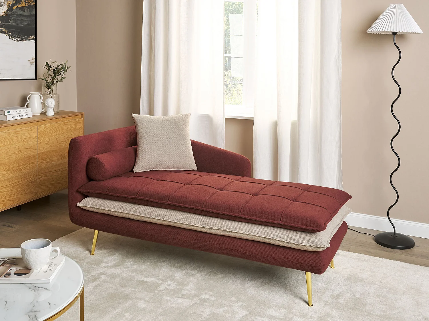 Chaise longue côté droite GONESSE Tissu Rouge