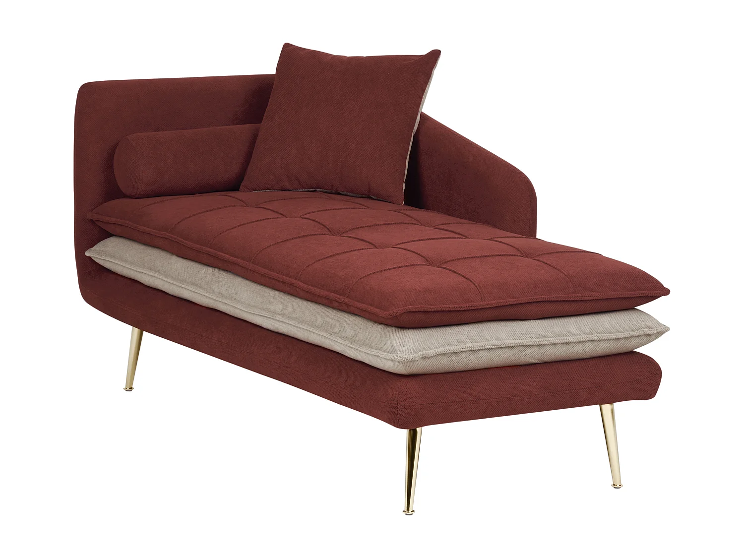 Ré­ca­mi­e­re Stoffbezug rot und beige mit goldenen Beinen linksseitig Gonesse