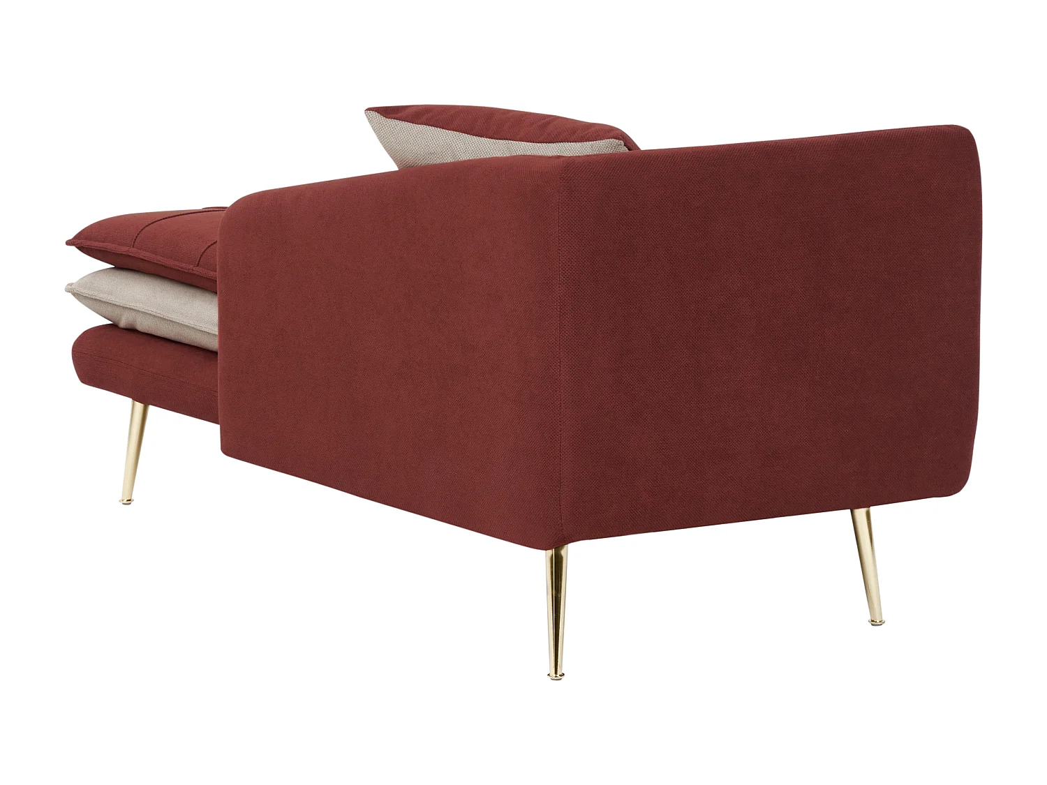 Ré­ca­mi­e­re Stoffbezug rot und beige mit goldenen Beinen linksseitig Gonesse
