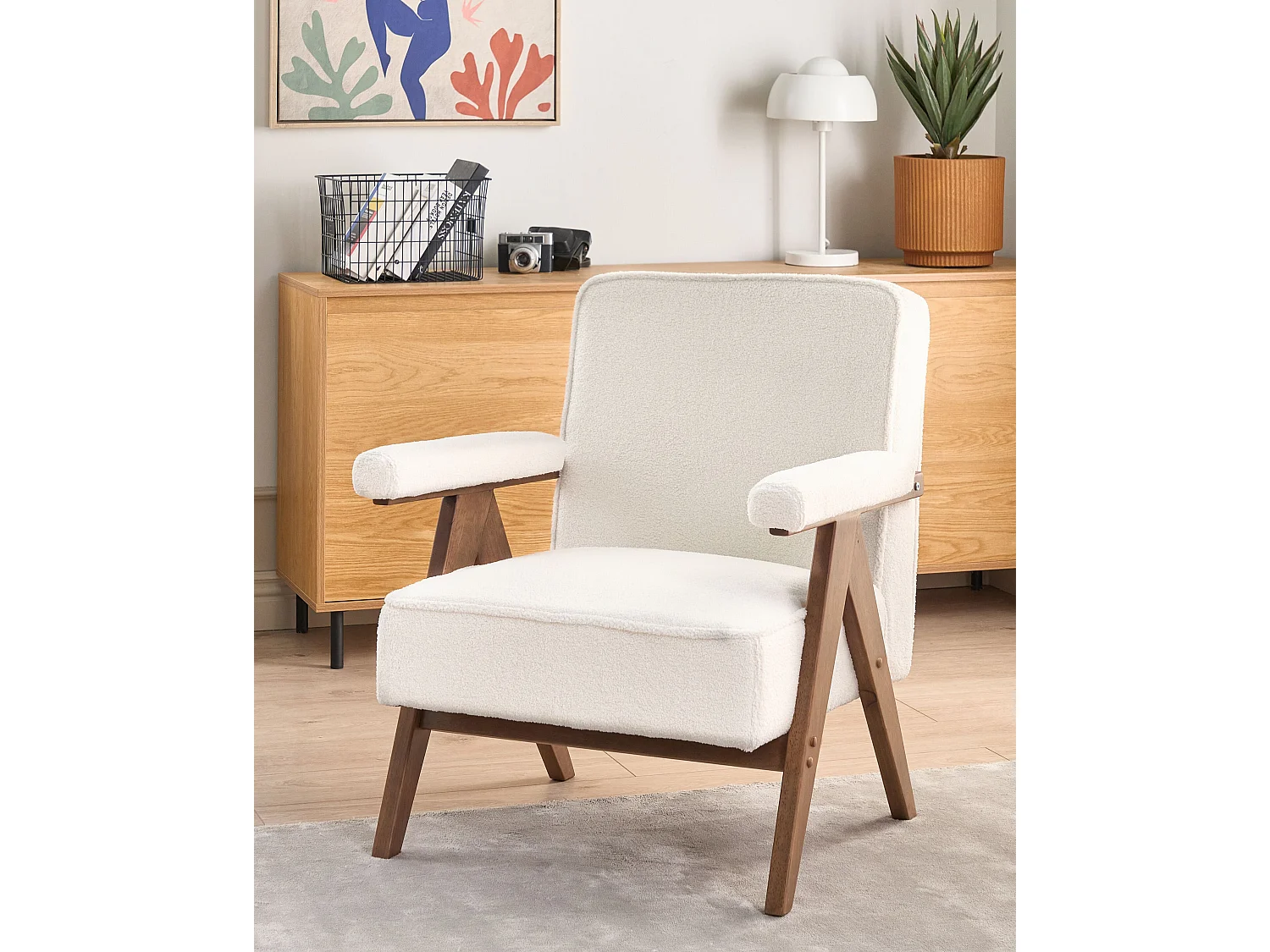 Fauteuil EVJE Bouclé Blanc cassé