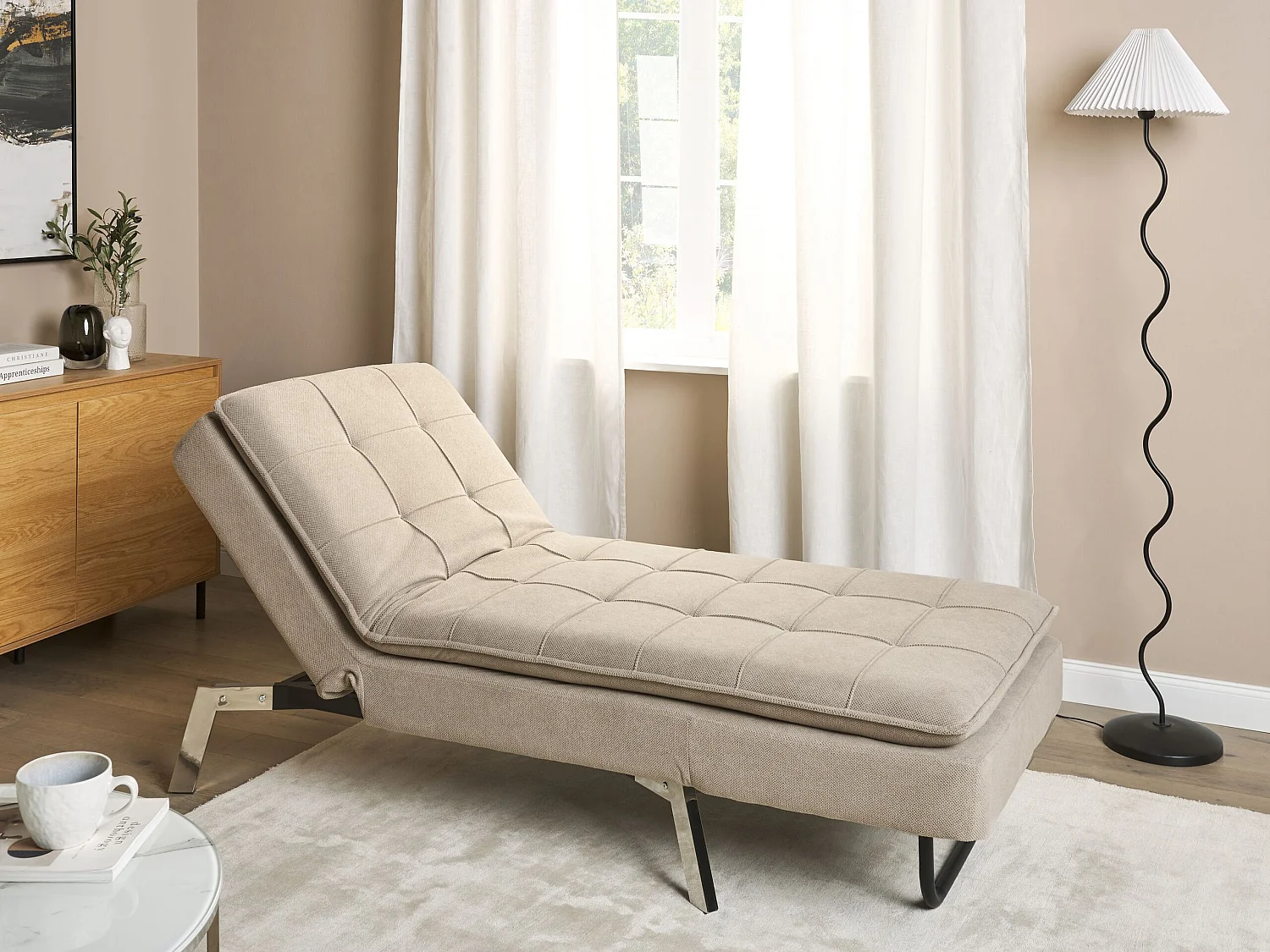 Chaiselongue Stoffbezug beige verstellbar gesteppt Stahlgestell Récamiere Loiret