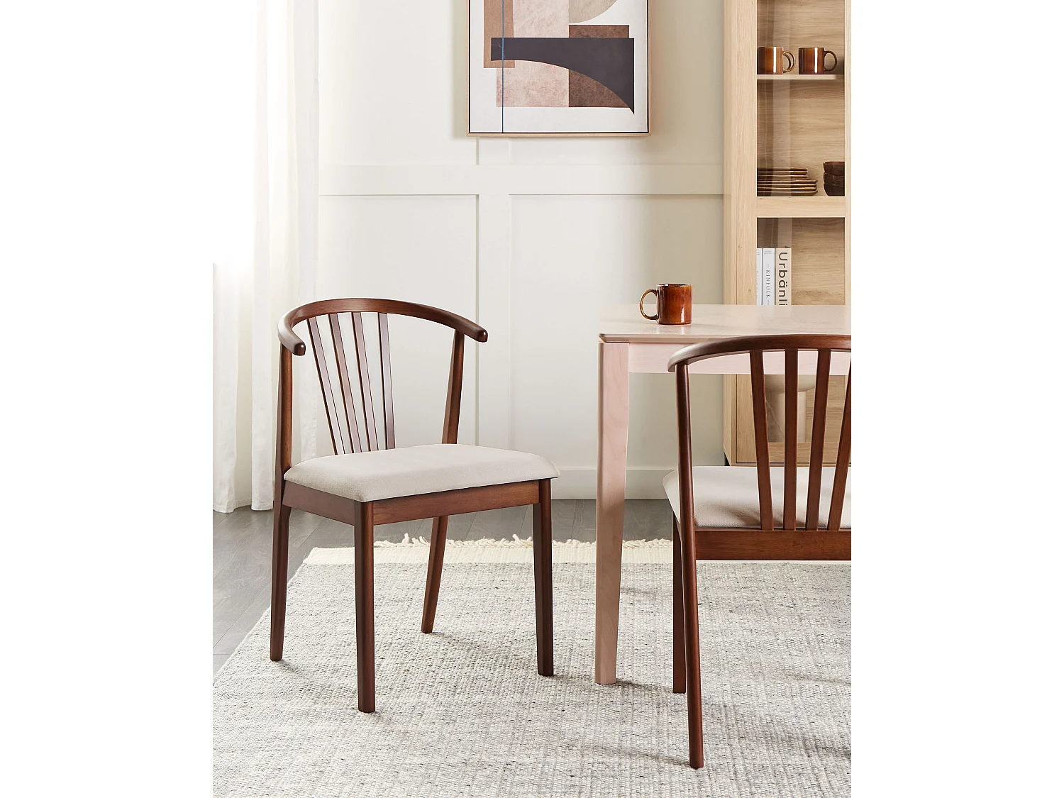 Esszimmerstuhl 2er Set Holz dunkelbraun mit Sitzpolster hellbeige Streben Craig