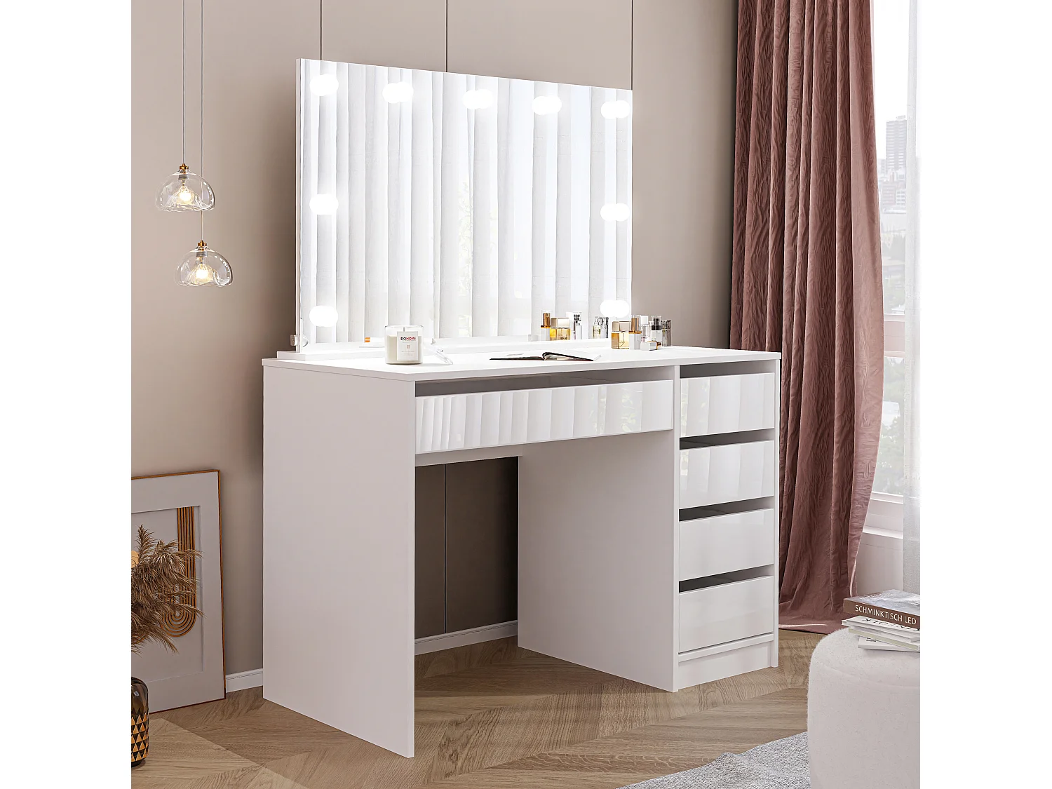 Friseur Bella Make-up-Tisch Modernes Glänzendes Weiß