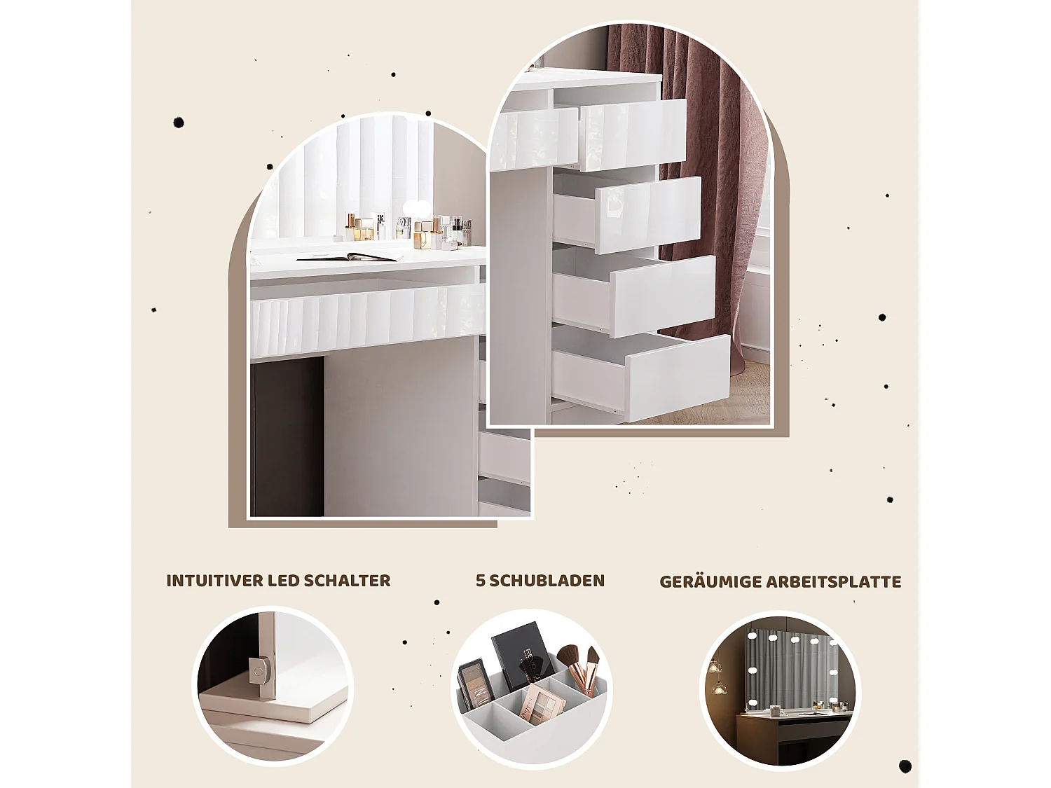 Friseur Bella Make-up-Tisch Modernes Glänzendes Weiß