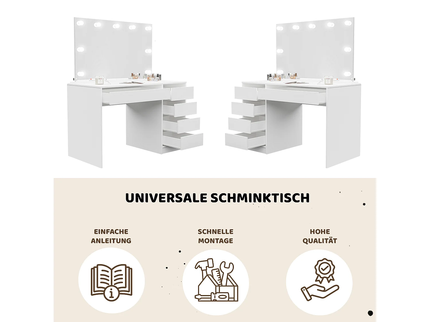 Friseur Bella Make-up-Tisch Modernes Glänzendes Weiß