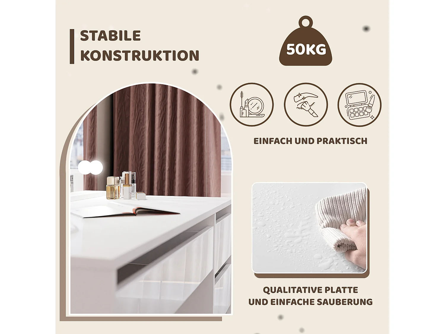 Friseur Bella Make-up-Tisch Modernes Glänzendes Weiß