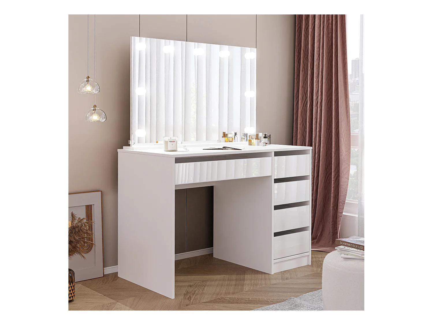 Coiffeuse Bella Table De Maquillage Moderne Blanc brillant