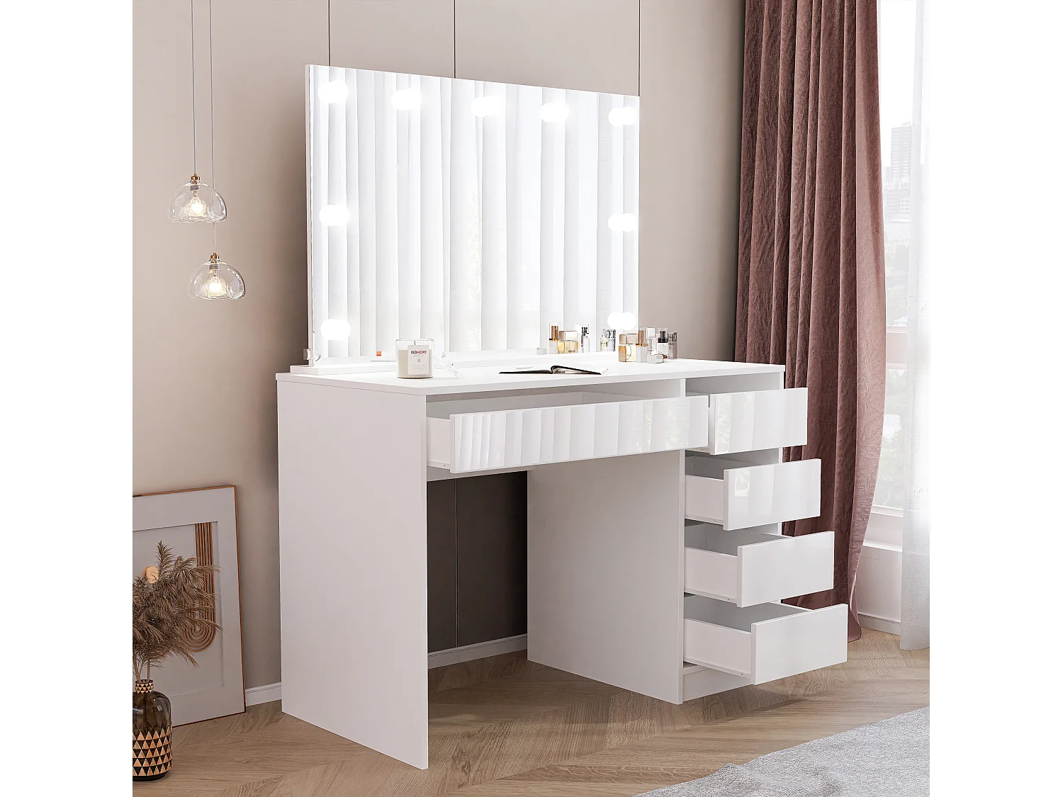 Friseur Bella Make-up-Tisch Modernes Glänzendes Weiß