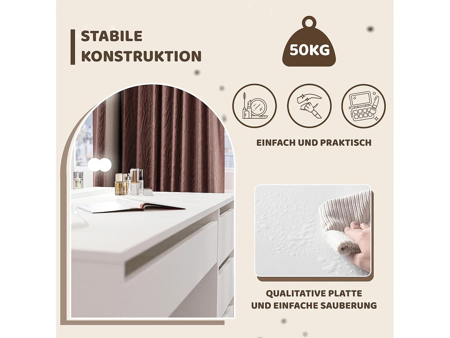 Coiffeuse Bella Table De Maquillage Moderne Blanc mat