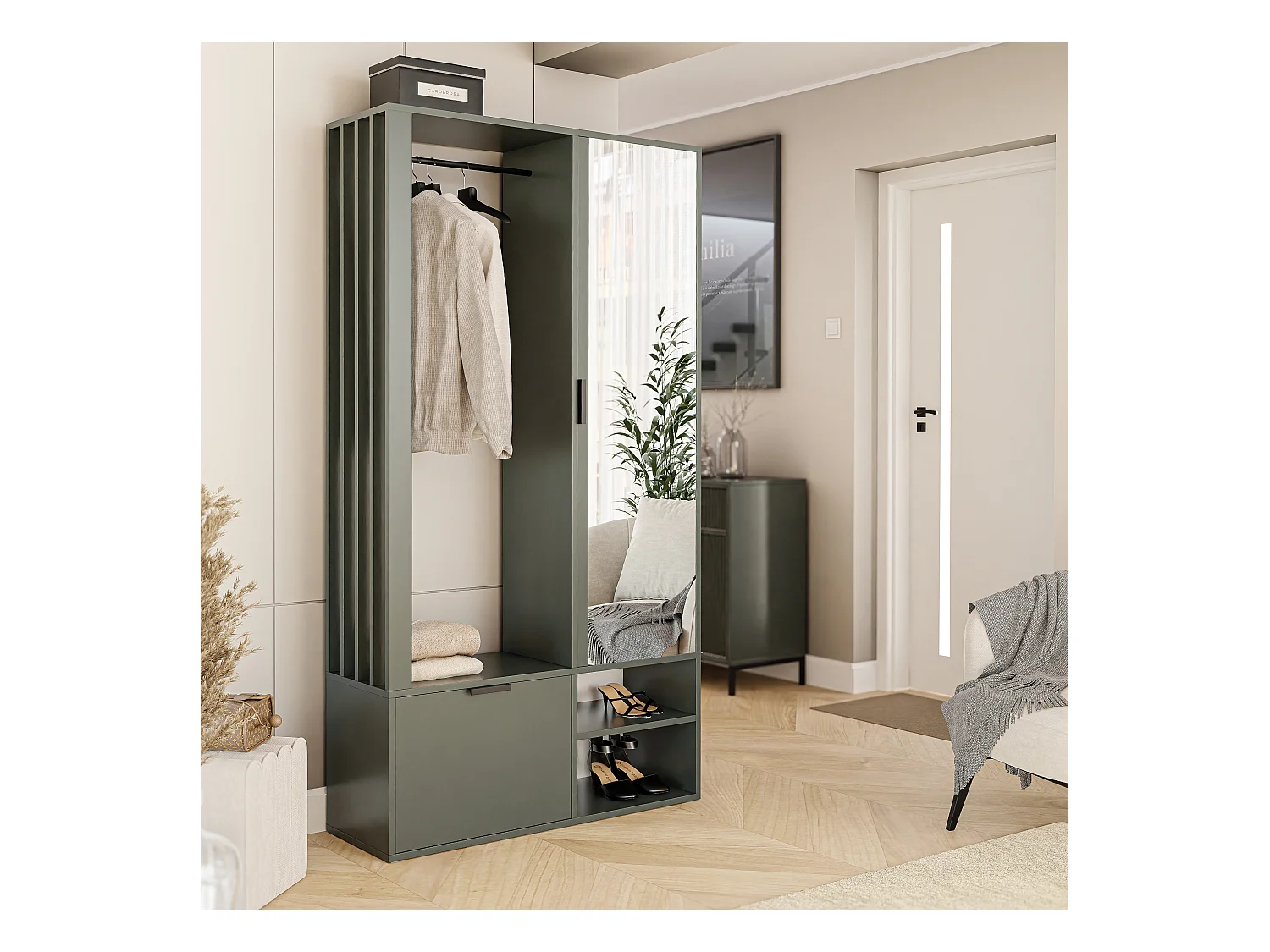 Armoire dressing avec miroir Pierre Verte