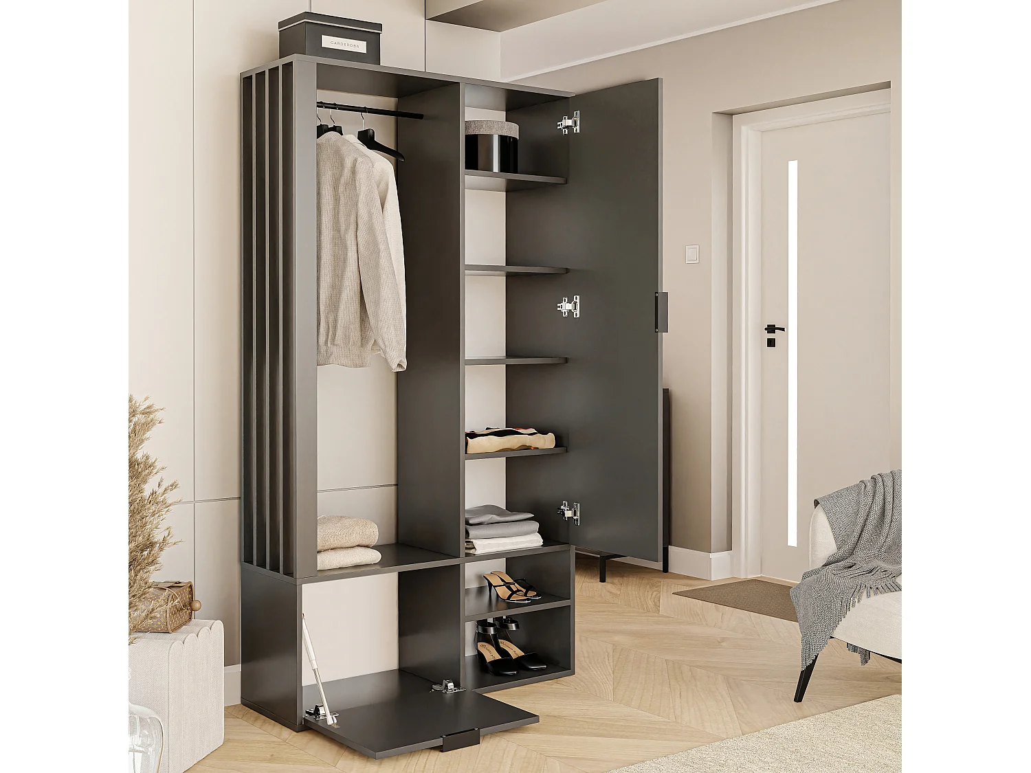 Armoire dressing avec miroir Graphite