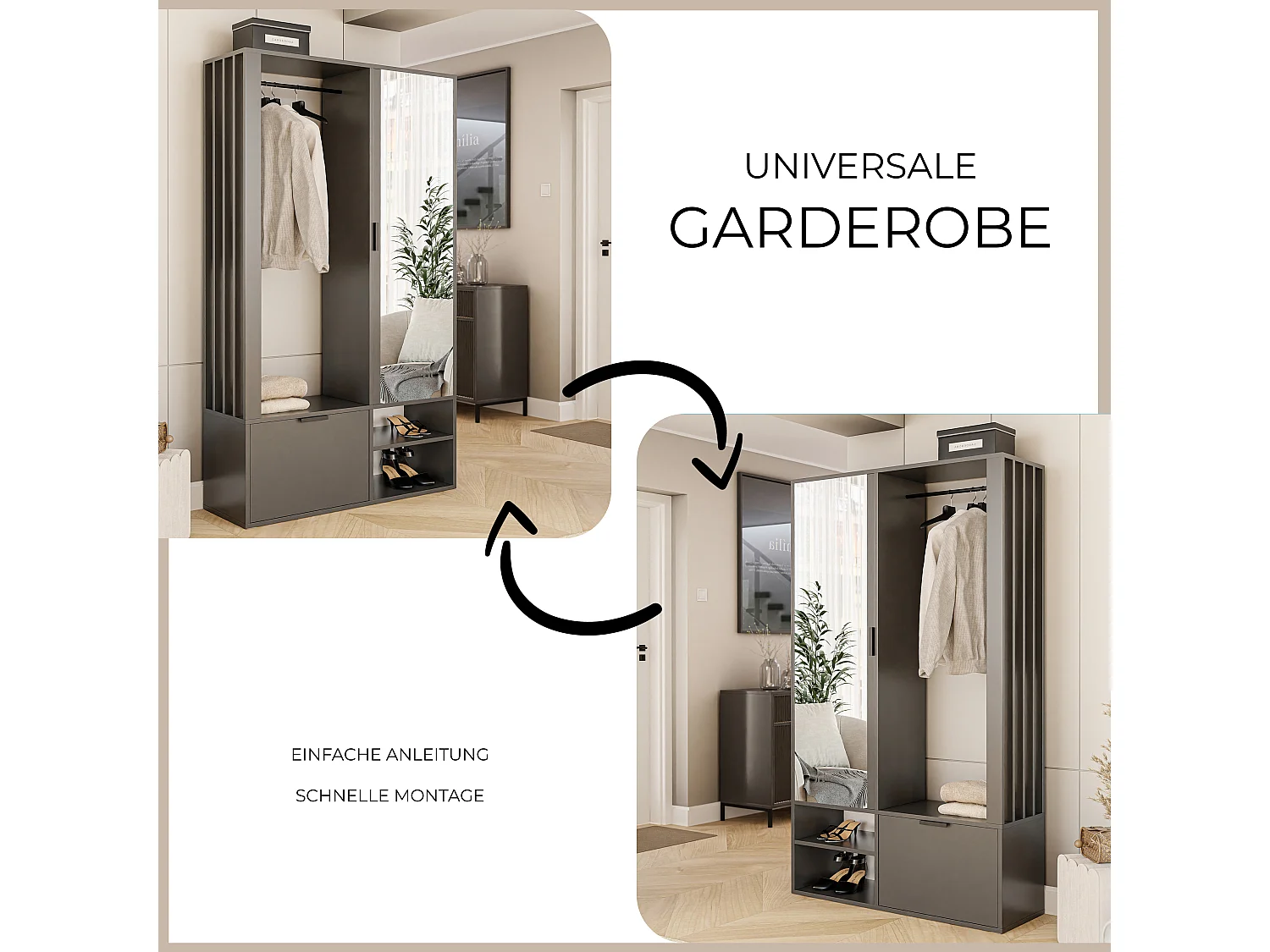 Armoire dressing avec miroir Graphite